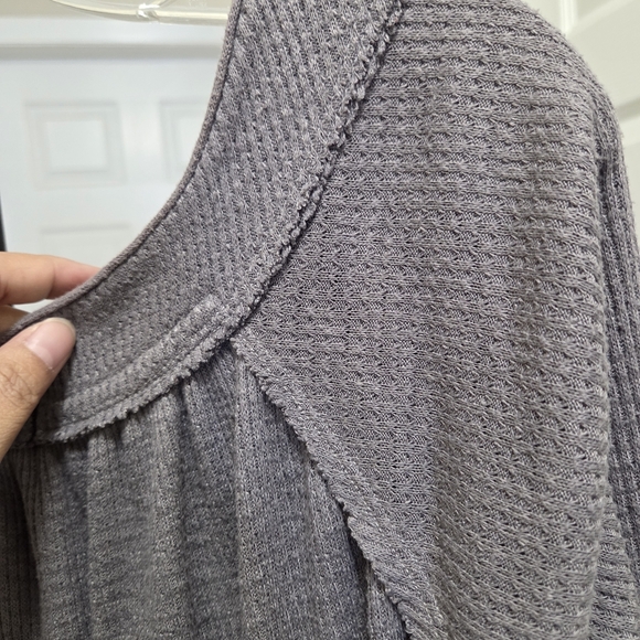Free People We The Free Rayon Blend Oversized Tunic Top Waffle Knit Purple Gray - Picture 8 of 10